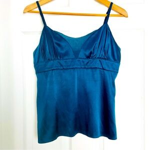 JOSEF Silk Satin Camisole Teal Blue Minimalist Slip Cami Y2K Style Size 6